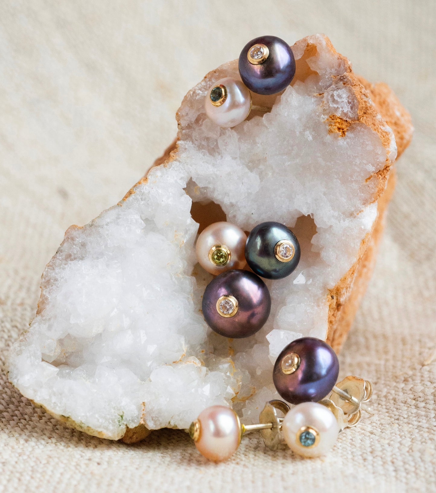 Pearl Earrings with inset Gems