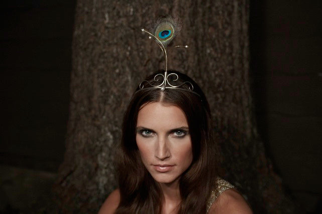 Couture Peacock Tiara: Sterling Silver, 18k gold, Peacock Feather, and Freshwater Pearls 