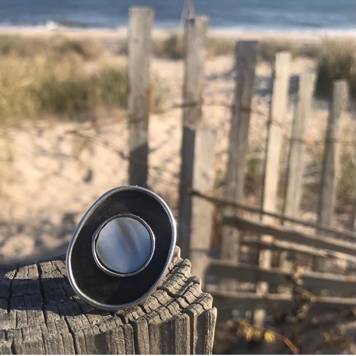 Artisanal Mother of Pearl Sterling Silver RIng